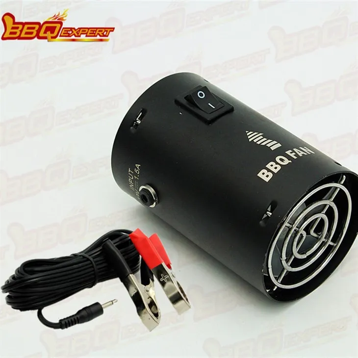 Елегантен кръгъл вентилатор за разпалване на дървени въглища Вентилатор за грил барбекю 12V вентилатор за дим с щипка тип алигатор FD315A(R)